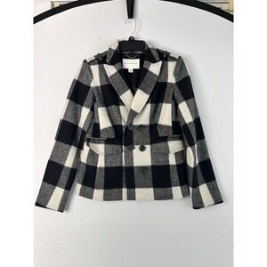 Banana Republic Wool Blend Plaid Blazer Double Breasted Jacket XS‎